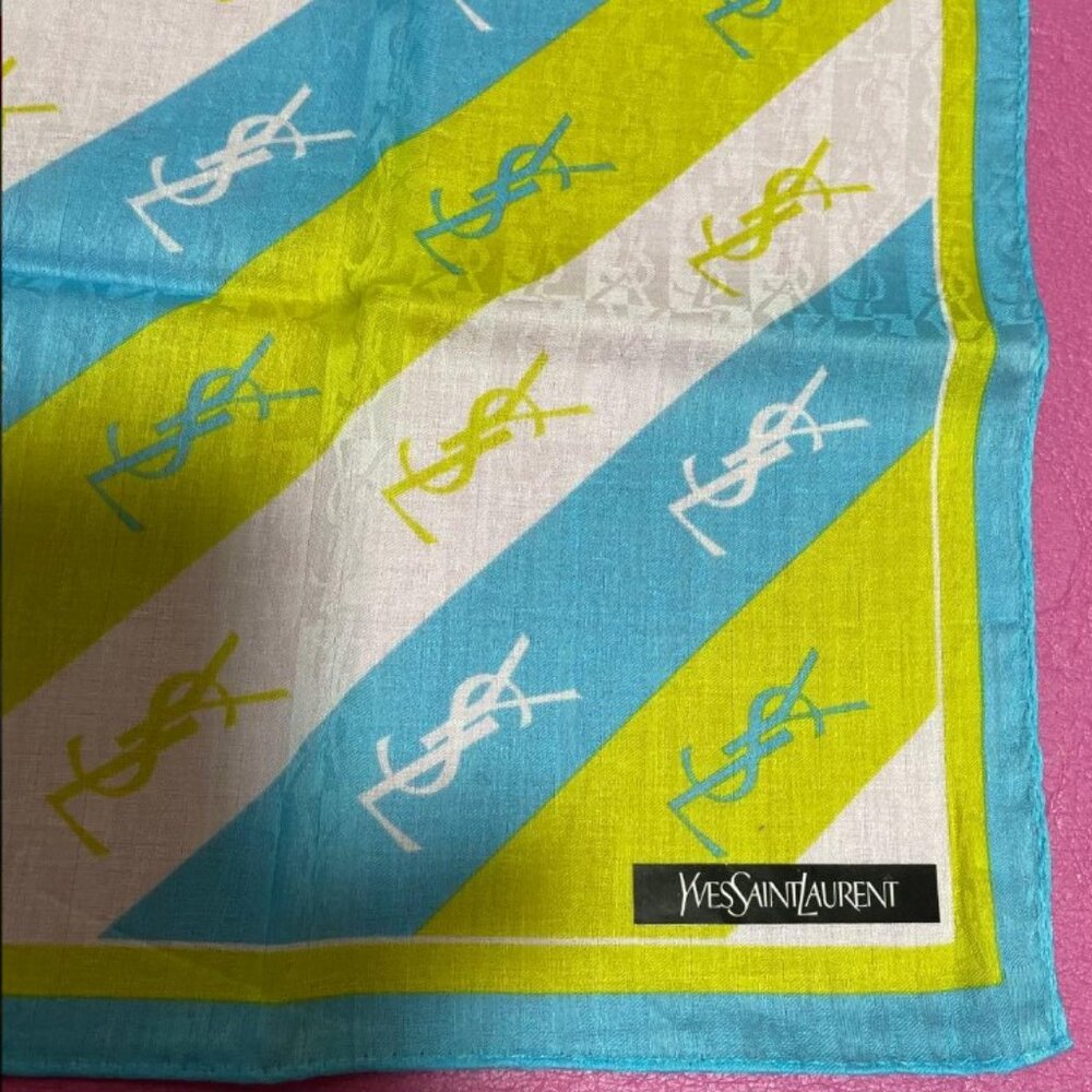New Yves Saint Laurent Bandana Handkerchief Scarf YSL Logo All Over Stripes